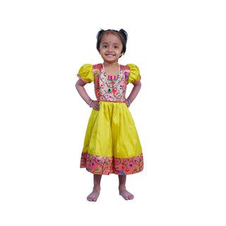 Muktai Paithani Frock - Parrot Green
