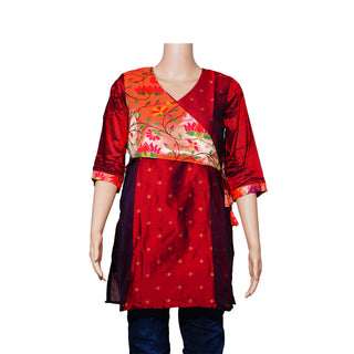 Paithani Short Kurti - Deep red
