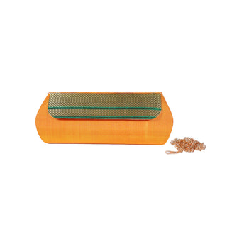 Paithani Zari Clutch - Mango