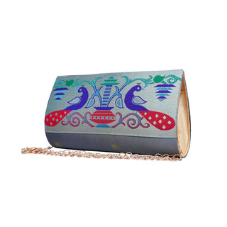 Paithani Small Clutch - Grey