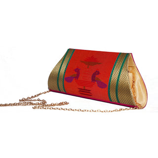 Paithani Mor Clutch - Rani Pink