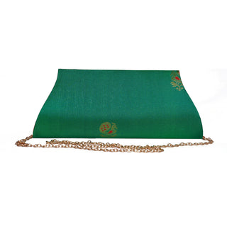 Paithani Mor Clutch - Dark Green