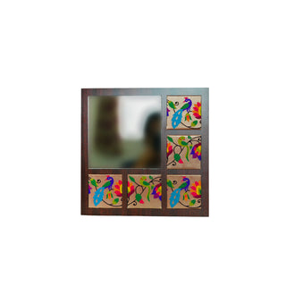 Paithani Mirror with Peacock & Parrot