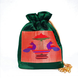 Pure Silk Paithani Batwa - Green