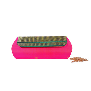 Paithani Zari Clutch - Peach Pink