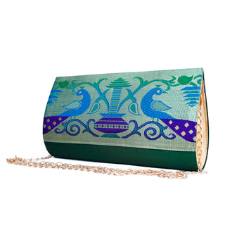 Paithani Small Clutch - Dark Green