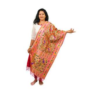 Paithani Short Dupatta - all over design - Pink