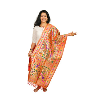 Paithani Short Dupatta - all over design - Red