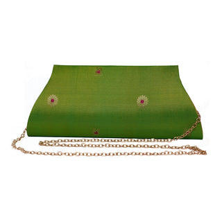 Paithani Mor Clutch - Neon Green