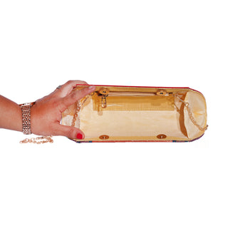 Paithani Mor Clutch - Orange