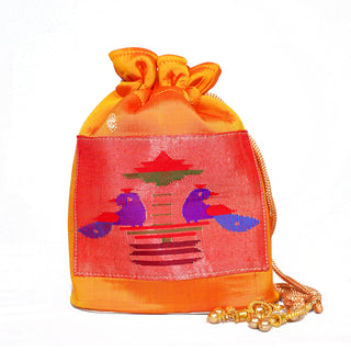 Pure Silk Paithani Batwa - Orange