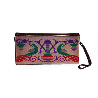 Paithani Passport Holder with Card Slots - Brown