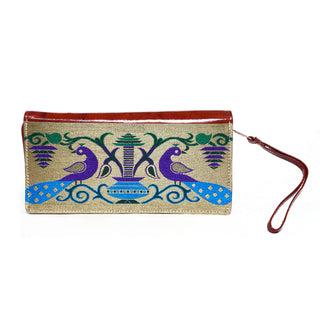 Paithani Passport Holder with Card Slots - Redish brown