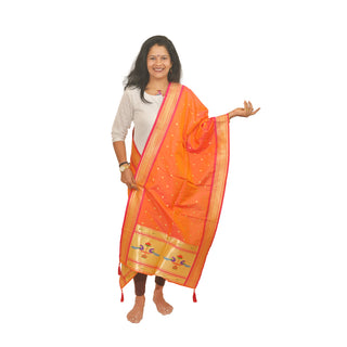 Divya Short Dupatta - Peach Orange