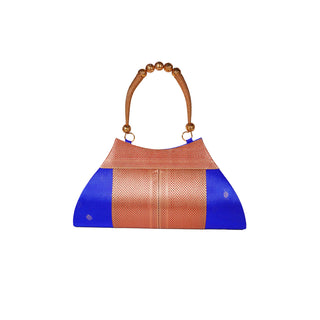 Paithani Boat Shape Handbag - Royal Blue