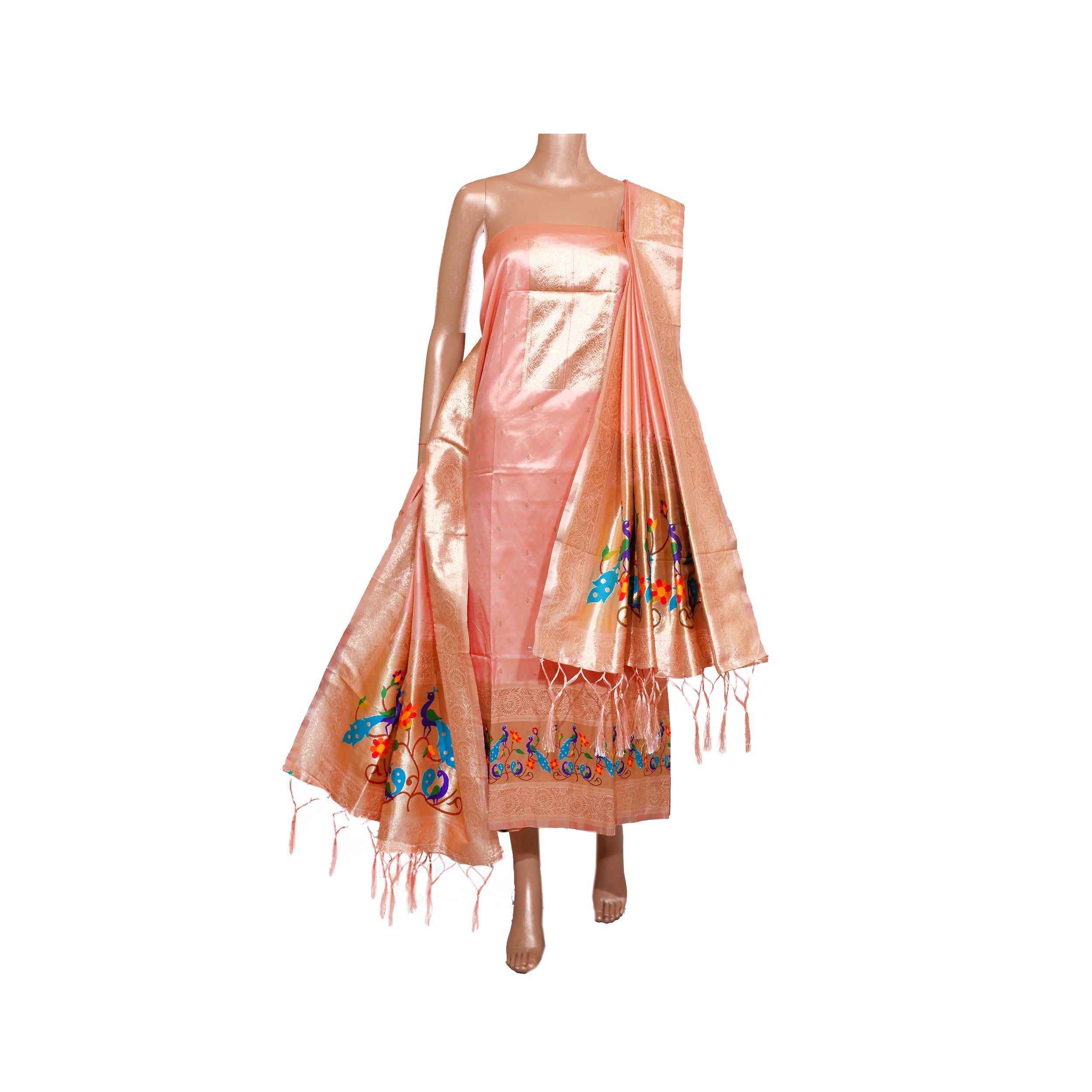 paithani silk dress material Purple Floral Woven Banarasi Silk Paithani Dress Material