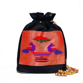 Pure Silk Paithani Batwa - Black
