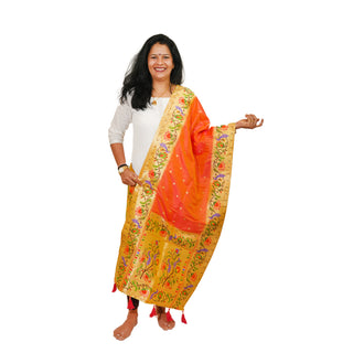 Paithani Butti Dupatta - Peach Orange