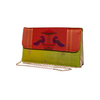 Paithani Box Clutch - Neon Green