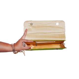 Paithani Box Clutch - Neon Green