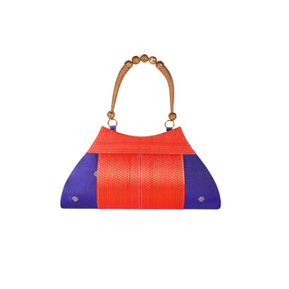 Paithani Boat Shape Handbag - Dark Blue