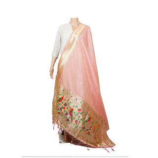 Paithani Traingle Dupatta - Light Peach