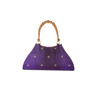 Paithani Boat Shape Handbag - Dark Blue