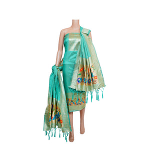 Paithani Dress Material - Dark Pista