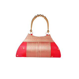 Paithani Boat Shape Handbag - Red