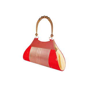 Paithani Boat Shape Handbag - Red