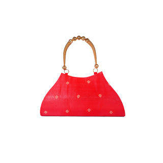 Paithani Boat Shape Handbag - Red