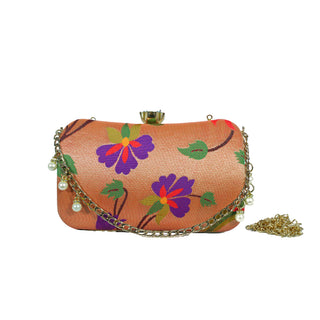 Paithani Frame Clutch - Purple Floral