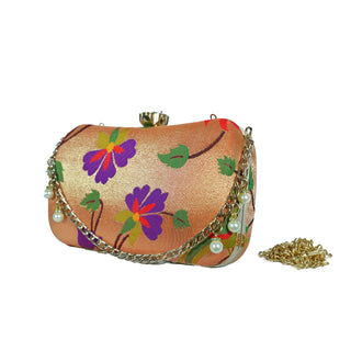Paithani Frame Clutch - Purple Floral