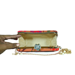 Paithani Frame Clutch - Purple Floral