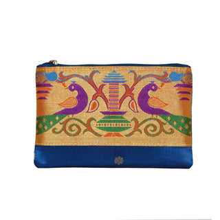 Paithani Flat Purse - Midnight Blue