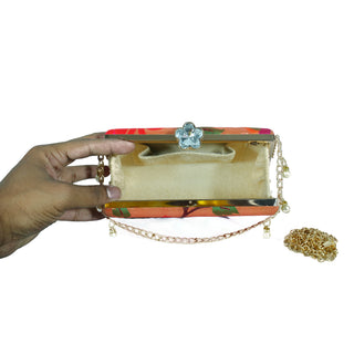 Paithani Frame Clutch - Peacock