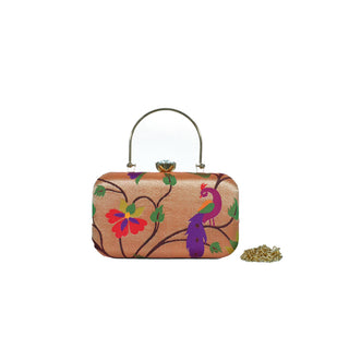 Paithani Frame Clutch - Peacock & Coral