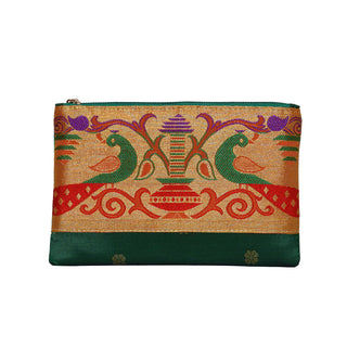 Paithani Flat Purse - Dark Green