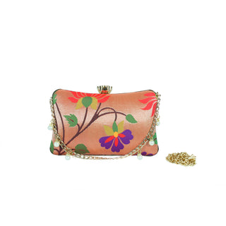 Paithani Frame Clutch - Red & Purple Floral