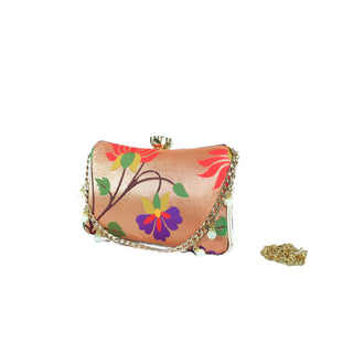 Paithani Frame Clutch - Red & Purple Floral