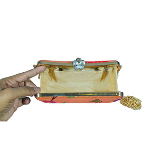 Paithani Frame Clutch - Red & Purple Floral