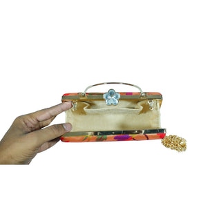 Paithani Frame Clutch - Swan