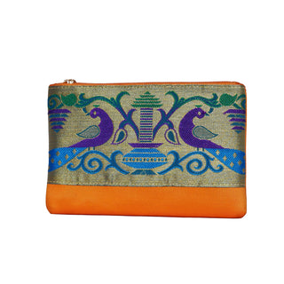 Paithani Flat Purse - Orange