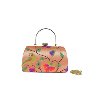 Paithani Frame Clutch - Parrot