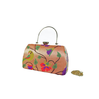 Paithani Frame Clutch - Parrot