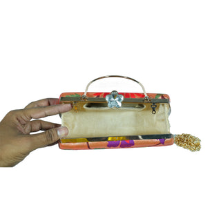 Paithani Frame Clutch - Parrot