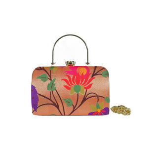 Paithani Frame Clutch - Lotus