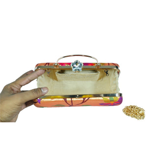 Paithani Frame Clutch - Lotus