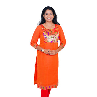 Ladies Paithani Kurti - Orange
