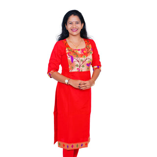 Ladies Paithani Kurti - Red